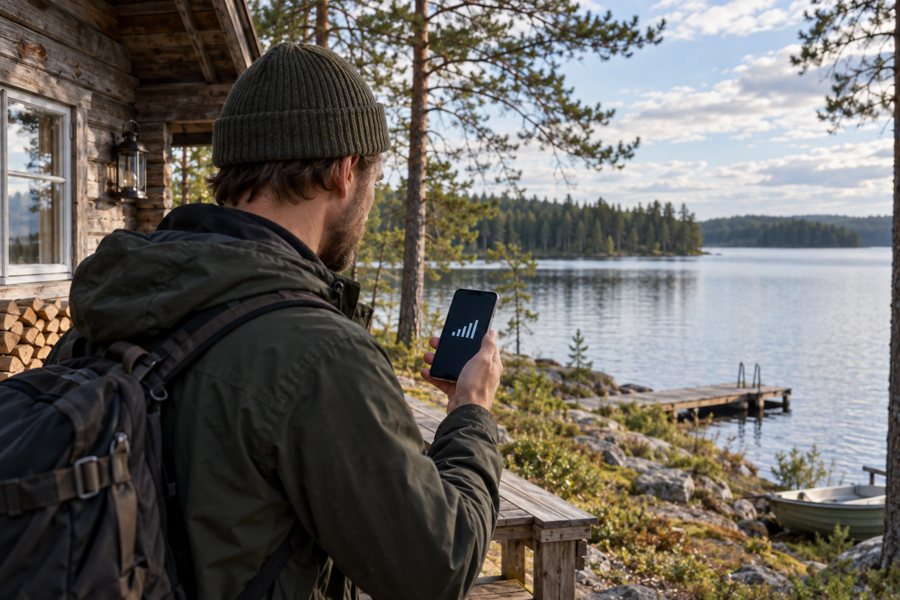Mobilfunk unterwegs an einem finnischen See