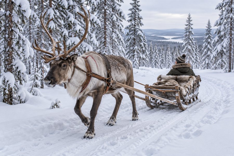 Wintersafari mit Rentierschlitten in Finnland