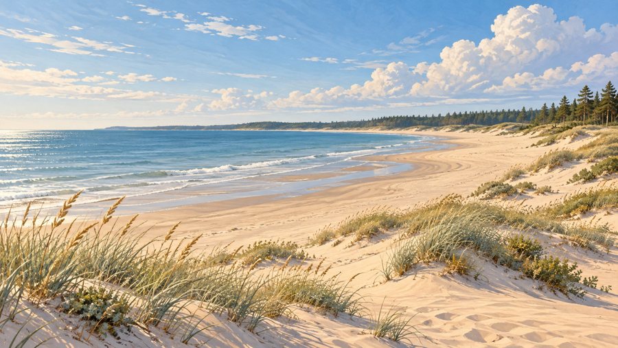 Ostsee-Sandstrand mit hellen Dünen und Strandgras