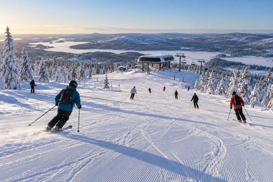 Skifahrer auf einer finnischen Fjällpiste