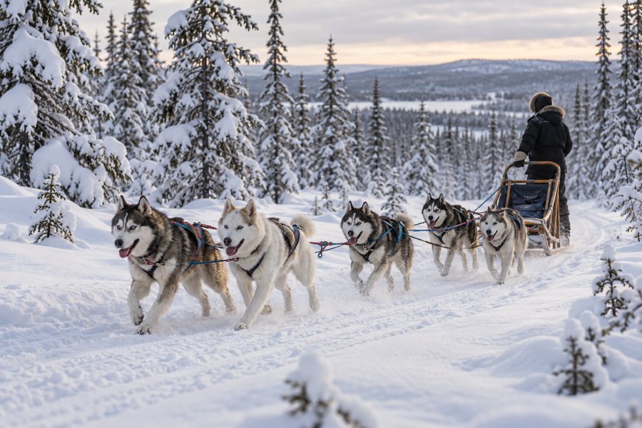 Hundeschlittenfahrt durch Lapplands Winterwald