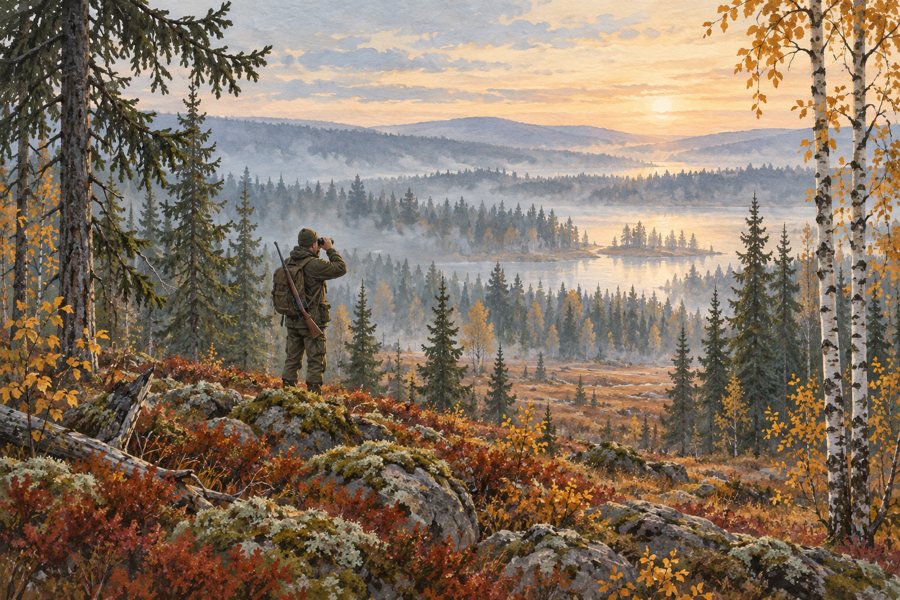 Symbolische Jagdszene im finnischen Wald
