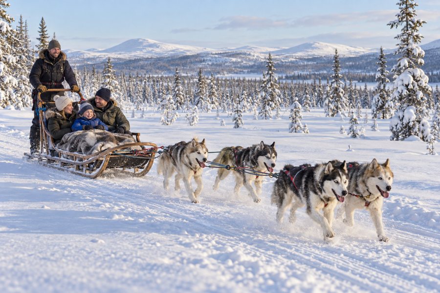 Hundeschlittenfahrt im finnischen Lappland