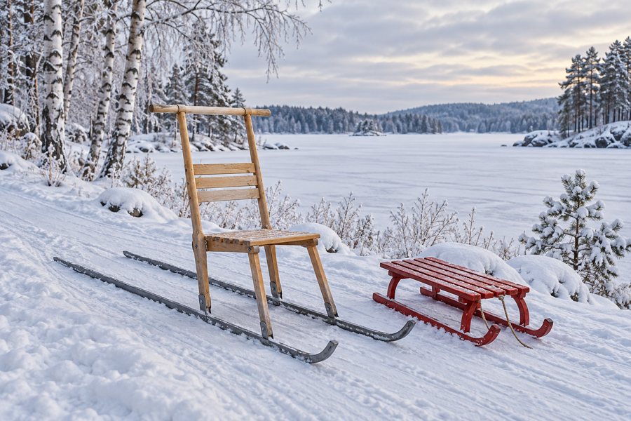 Symbolische finnische Schlitten im Winter