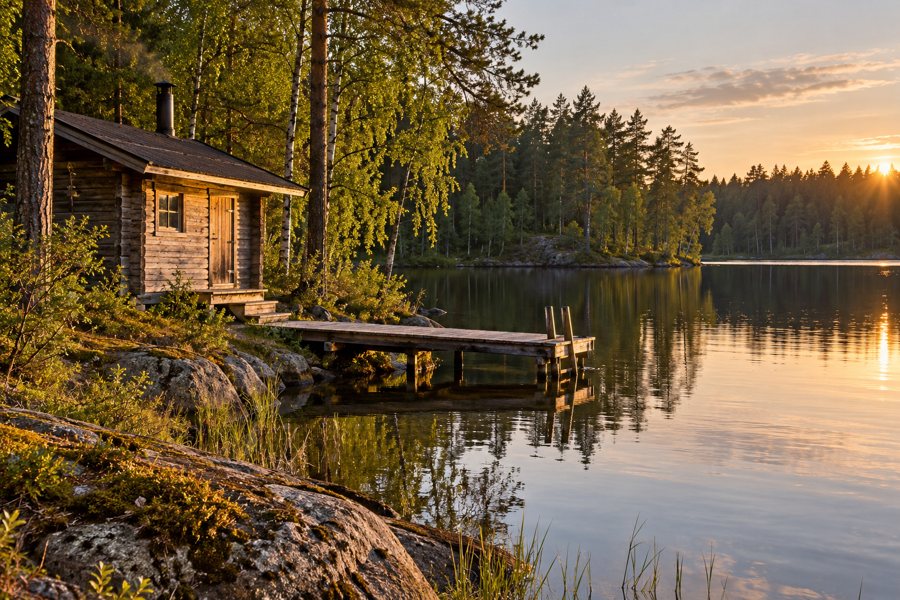 Seesauna am finnischen Waldsee